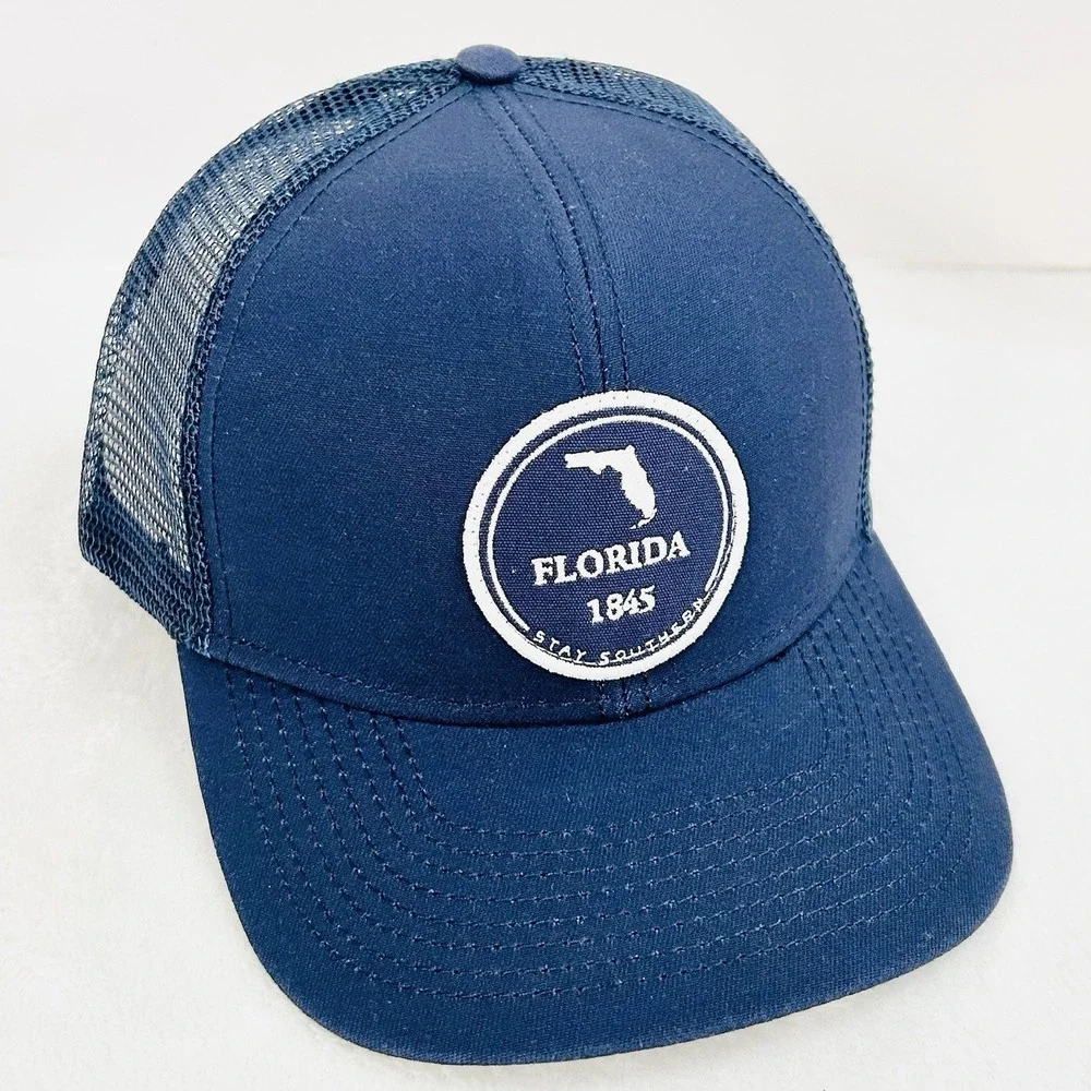 The State Company‎ Florida Circle Patch Trucker Hat Cap Adjustable Dark Blue